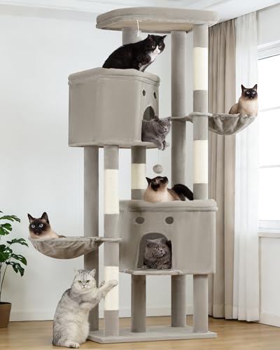 Cat Tree for Indoor Cats Large Adult (Light Grey / 84 Inch)