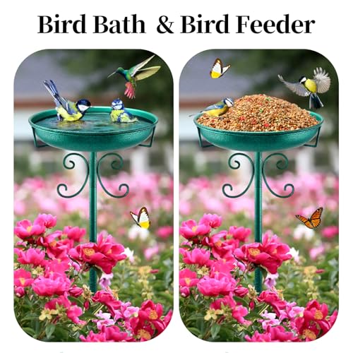 35In Metal Bird Bath for Outside (Green)