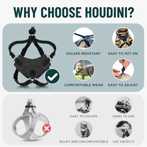 Houdini™ Escape Proof Cat Harness and Leash (Black / XL)