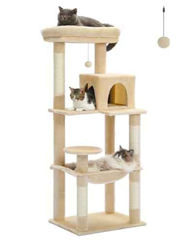 56.3" Cat Tree for Indoor Cats Large Adult with Hammock (Beige / 56 Inches)