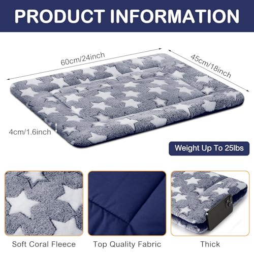 4 Pcs Dog Crate Pads Soft Warm (Rectangular 18 x 24 x 1.6 Inch / Star / Blue)