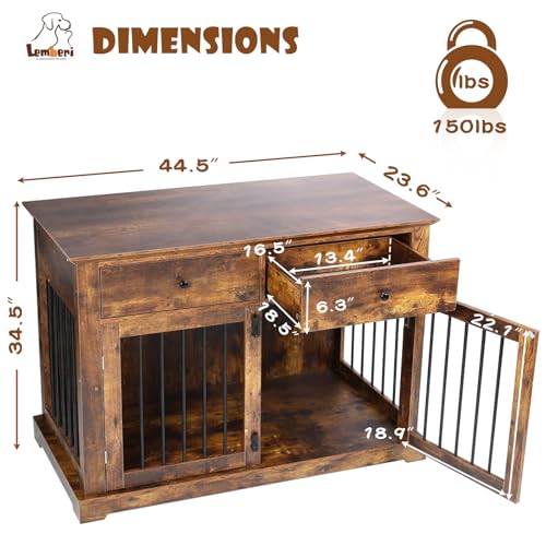 44 Inch Large Dog Crate Furniture (Brown / 44.5"L x 23.6"W x 34.5"H)