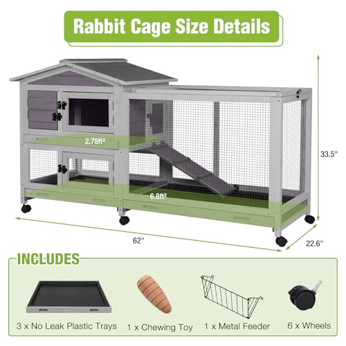 Large Rabbit Hutch Indoor Outdoor (Grey / 48.0"L x 48.0"W x 24.0"H)