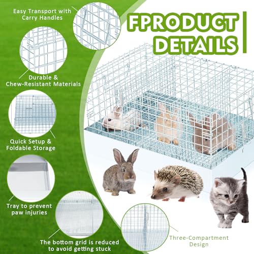 1 Pack 3 Hole Foldable Rabbit Transport Cage (Sliver / 18 x 12 x 10 in)