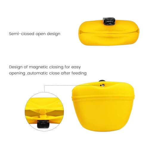 Silicone Dog Treat Pouch with Clicker Magnetic Closure Secure Clip (1 Pack / Yellow)
