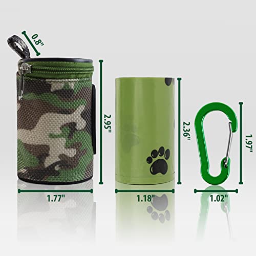 Dog Poop Bag Holder for Leash with Carabiner Clip Soft Fabric (Woodland Camo)