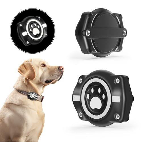 AirTag Dog Collar Holder 4 Pack Compatible with Apple Air Tag 1st & 2nd Gen (Bright striped black / 4 Pack)