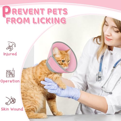 Cat Cone Collar Soft to Stop Licking (Solid Pink / M)