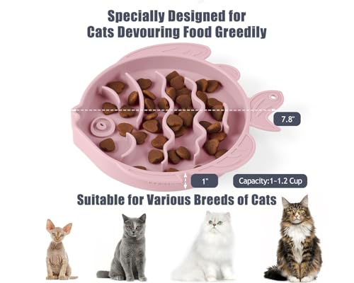 Slow Feeder Cat Bowl Silicone Pet Puzzle Feeder for Slow Eating (Pink / 1.2 Cups)