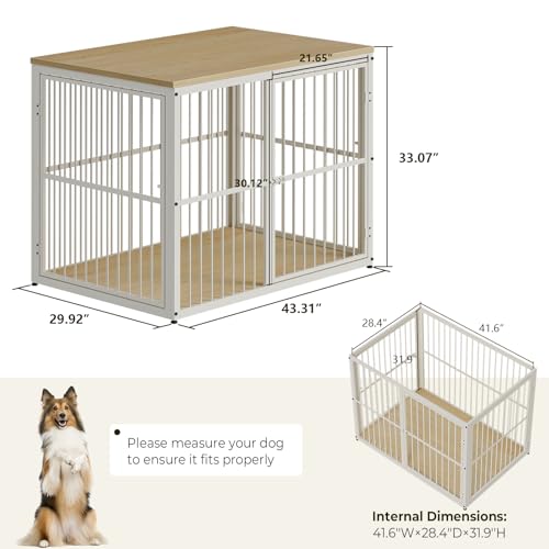 43'' XL Dog Crate Furniture with 3 Doors for Medium to Large Dogs (Natural Beech / 43.3"L x 29.9"W x 33.1"H)
