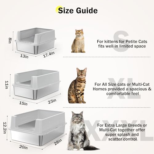 Stainless Steel Litter Box Extra Large for Big Cats Multi (Silver Grey / XXXL)