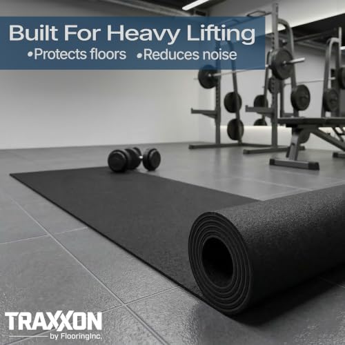 Traxxon by FlooringInc Rubber Gym Flooring Roll (Black / 5 - 120"L x 48"W x 0.3"Th Mats)