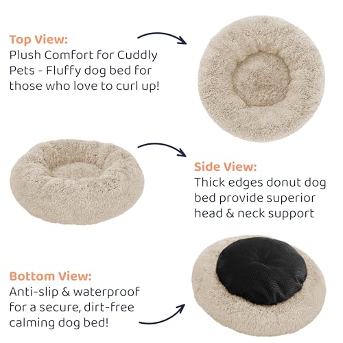 Calming Donut Dog Bed for Small Dogs (Ivory Beige / X-Large (45"L x 45"W x 10"Th))