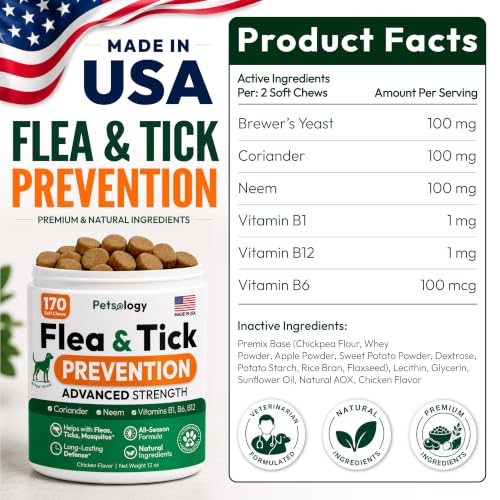 2 Pack) Flea and Tick Prevention for Dogs Pills - 340 Chews - Made in USA (Dark Brown / 340 Chews)