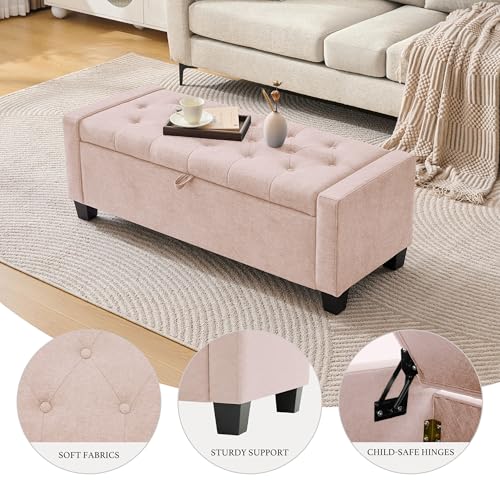 43" Ottoman with Storage (Pink / 19.2"D x 43"W x 16.9"H)