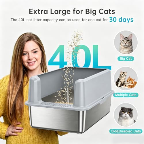 XL Stainless Steel Litter Box (22- Gray (Pack of 1))