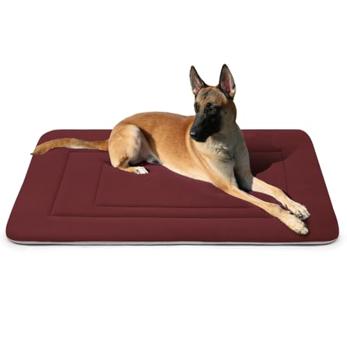 Dog Bed Soft Dog Crate Bed Pad Mat (42.0"L x 28.0"W x 1.2"Th / Dark Red)