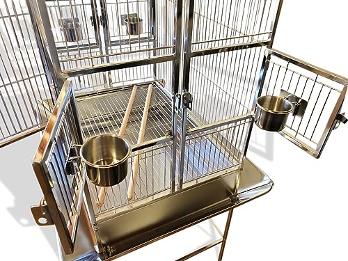 Medium Sized 39" L x 29" D X 67" H 304 Stainless Steel Bird Parrot Cage and Seed Catcher