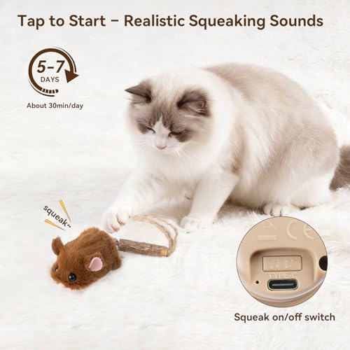 Interactive MigiMouse Cat Toy 360° Rolling & Spin with Wiggling Tail for Indoor Cats Smart Motion Sensor