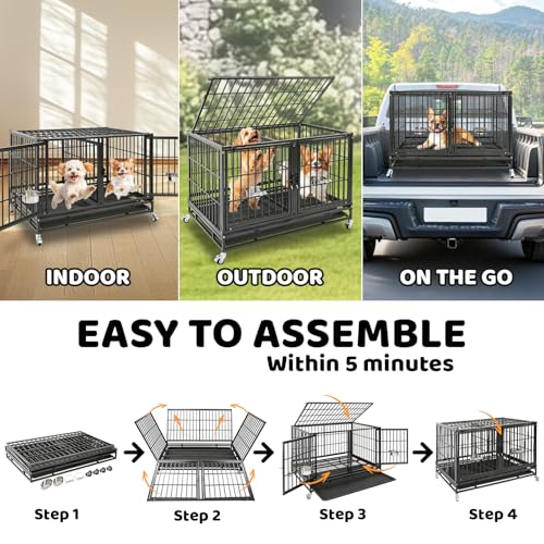 42 inch Stackable Heavy Duty Dog Kennel Indoor with Divider (42.5"L x 28.0"W x 30.0"H)