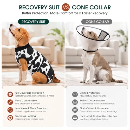 Recovery Suit for Dogs Cats (Large (Back:16.1-20.1'', Weight:23-48 Lb) / Cow Splash)