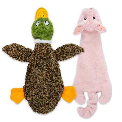 2-in-1 Stuffless Squeaky Dog Toy - Wild Duck, Pig, Small (Multicolor/Pig & Wild Duck / Small)