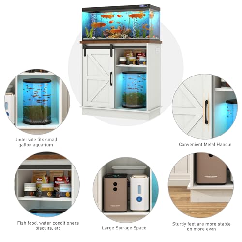 Farmhouse 20 29 Gallon Fish Tank Stand w (Rustic White / 20 Gallon)