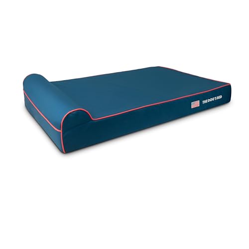 The Dog’s Bed Orthopedic Memory Foam Dog Bed with Headrest XXL 6 (Blue with Red Trim US Flag / XXL (54"L x 36"W x 6"Th))