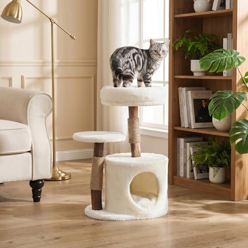 Mini Cat Tree with Scratching Post for Kittens & Small Cats (White / Mini 2-Tier)