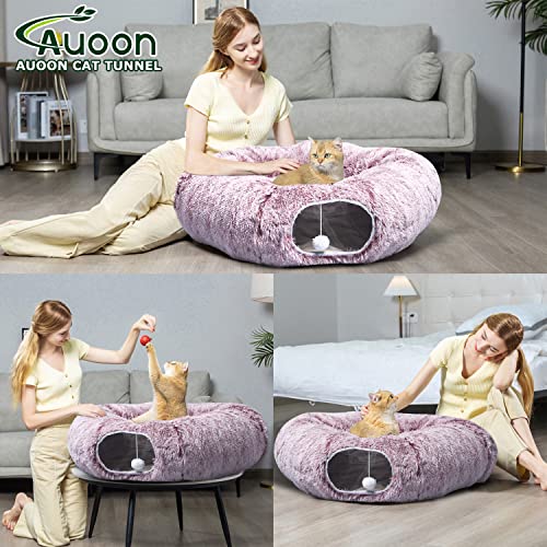 Plush Cat Tunnel Bed for Indoor Cats (Rosiness)