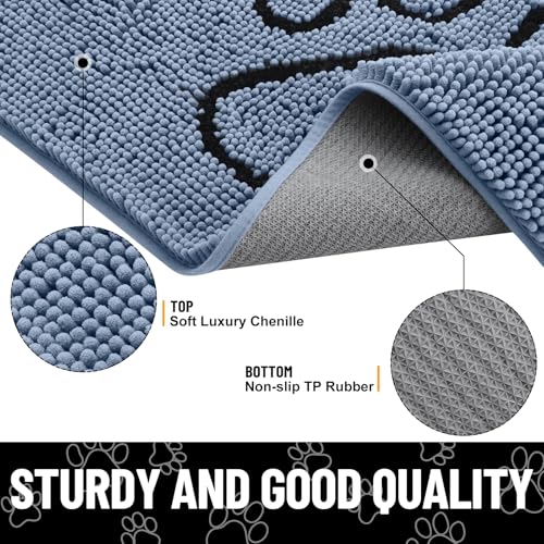 Dog Door Mat for Muddy Paws (30"X20" / Airy Blue and Black)