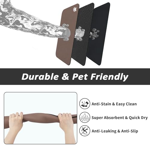 Dog Food Mat Absorbent Cat Mat for Food and Water (Paw Brown / 24"L x 16"W)
