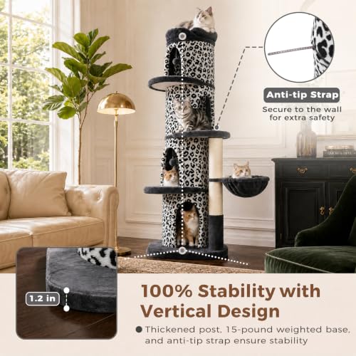 68.5" White Leopard Print Cat Tree Tower with 4 Condos (White Leopard Print / 69" Forest Cat Tree)