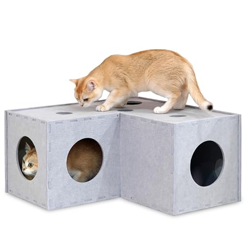Cat Tunnel Original Cat Hideaway Cave for Indoor Cats (L-shape Tunnel / Grey)