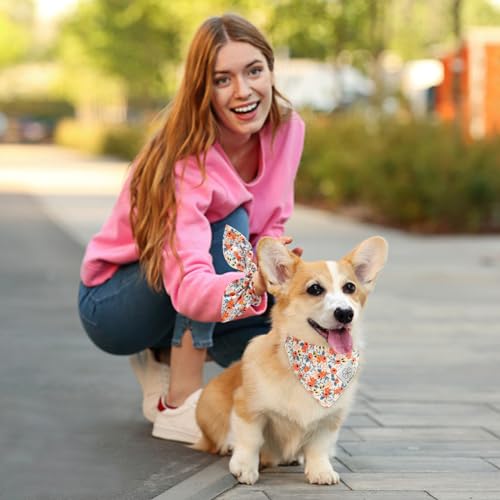 Dog Bandanas Girl Matching Dog Bandana and Scrunchie Medium Large (01-orange floral / Large-set of 1)