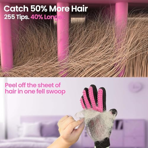 Pet Hair Removal Glove with 255 Silicone Tips for Dogs & Cats (Pink)