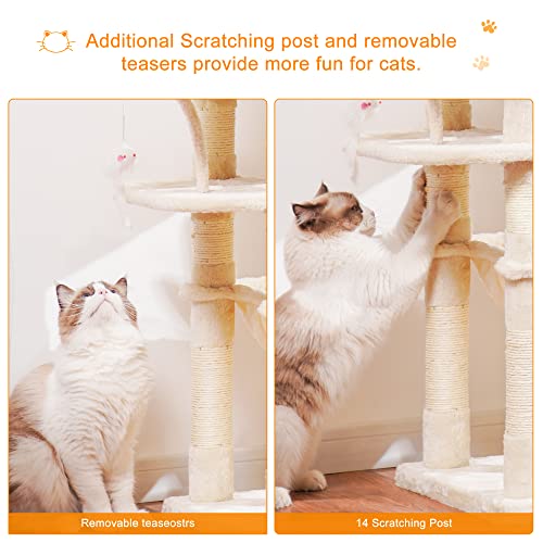 Cat Tree 70 inches Tall Cat Tower for Indoor Large Cats HCT032M (Beige / 70.08 inch)