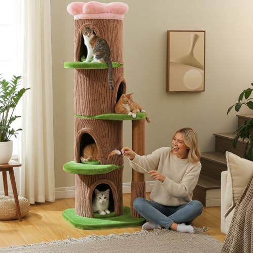 68.5" Forest Cat Tree Tower with 4 Condos & Flower Top Bed (Brown / 68.5" Forest Cat Tree)