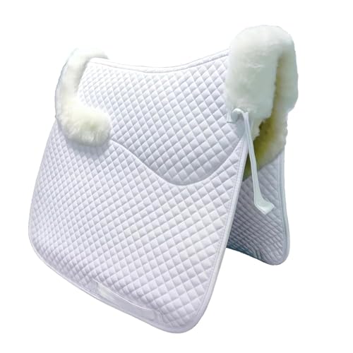 Dressage Saddle Pad Sheepskin Trim Lambskin Wool Fleece White (White/Ivory)