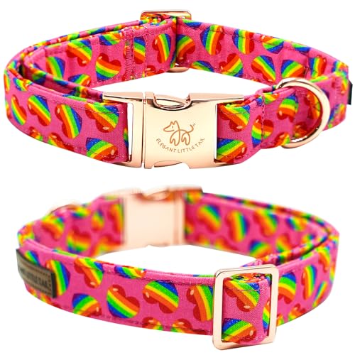Dog Collar LGBT Rainbow Pet Collars with Bow Small (Rainbow Heart / Small (Pack of 1))