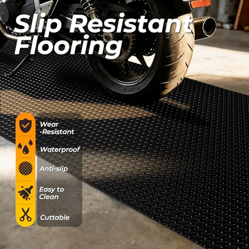 4x6 FT Diamond Plate Garage Floor Mat (72"L x 48"W x 0.1"Th / Black)