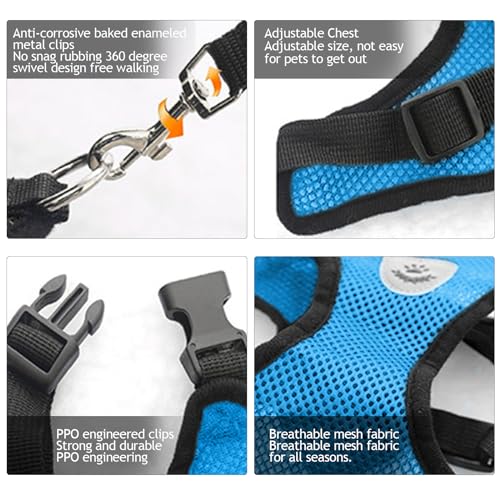 Cat Harness and Leash (sky blue / M：(Neck:11.81" chest:14.56"-18.50"))