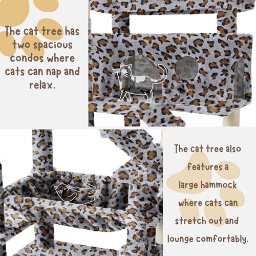 80 Inch Cat Tree (Grey Leopard Print)