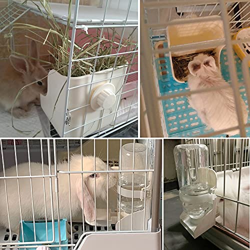 Rabbit Hay Food Bin Feeder and Bunny Water Bottle Set (WHITE / Large)