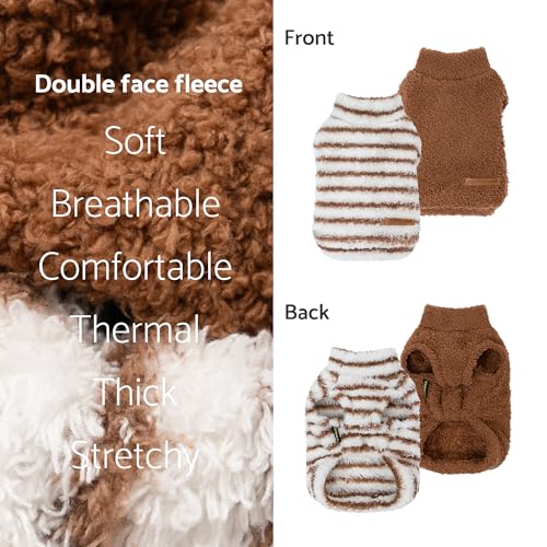 2 Pack Striped Fleece Dog Sweater (Medium / Brown-White)