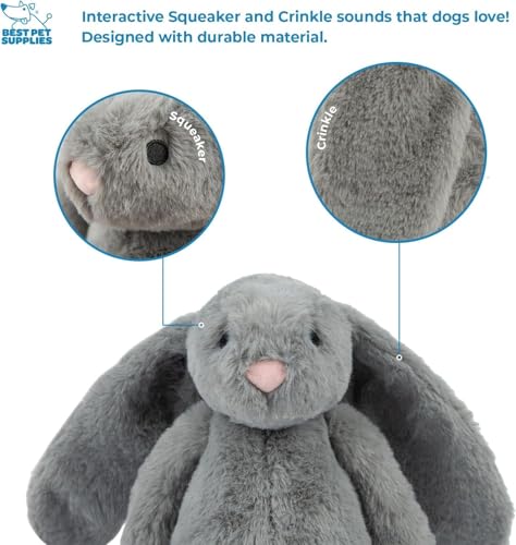 Bunny Buddy Squeaky Plush Dog Toy (Bunny (Beige, Gray) / Large)