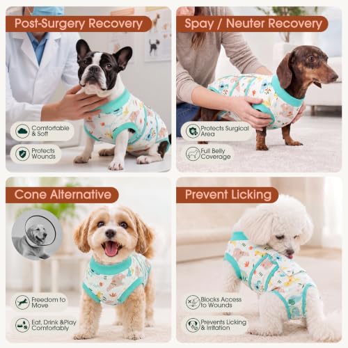 Recovery Suit for Dogs Cats (X-small (Back:8.3-11.4'', Weight:4-7 Lb) / Jungle Critter)