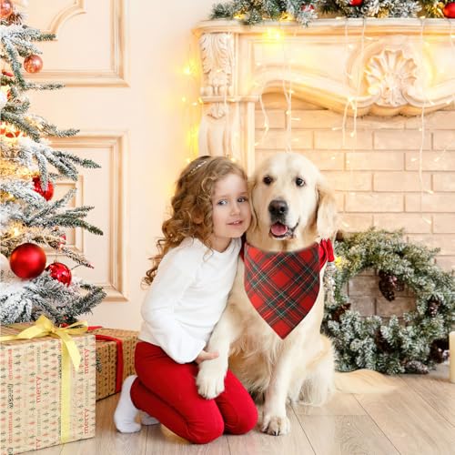 2 Pack Christmas Dog Bandanas Scarf for Boy and Girl (Red Green-Christmas)