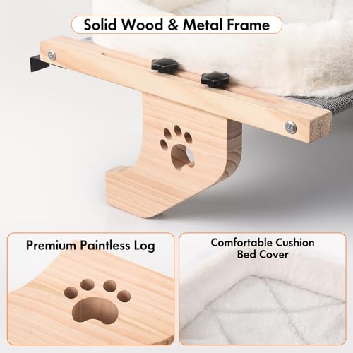 Wooden Cat Windowsill Perch with Zipper Cushion Bed (White / 24.4''L X 15''W)