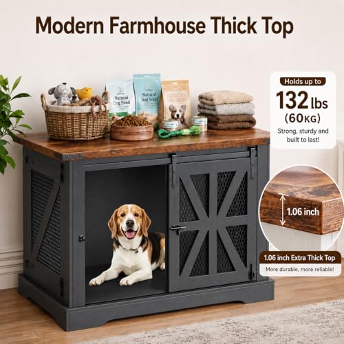 40" Dog Crate Furniture with Sliding Doors for Medium Dogs Up to 45 lbs (Black / 40"L x 29"W x 34.3"H)